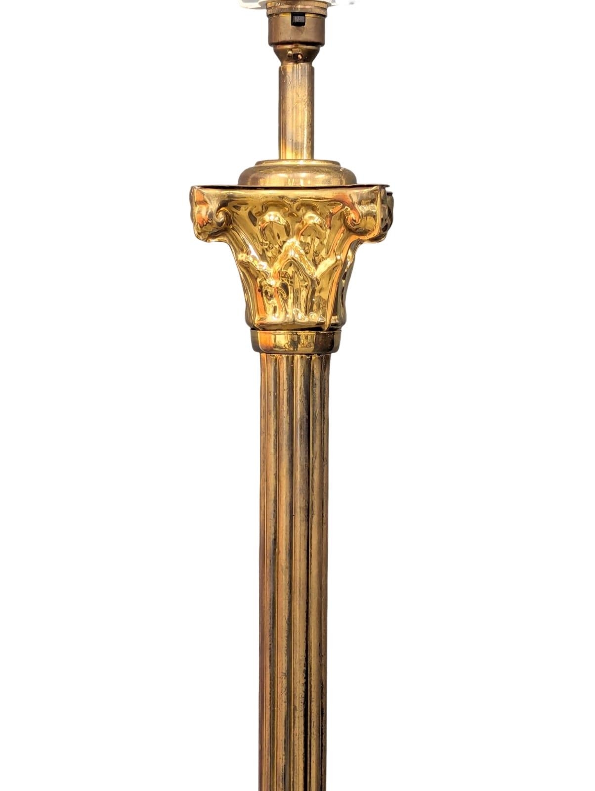 A vintage brass standard lamp with a reeded and Corinthian style column. 138cm - Image 2 of 2