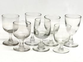 7 Mid 19th Century Victorian rummers and gin glasses. 11cm. 10cm. 9cm.
