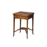 An Edwardian inlaid mahogany envelope turnover games table. 53.5x77.5cm