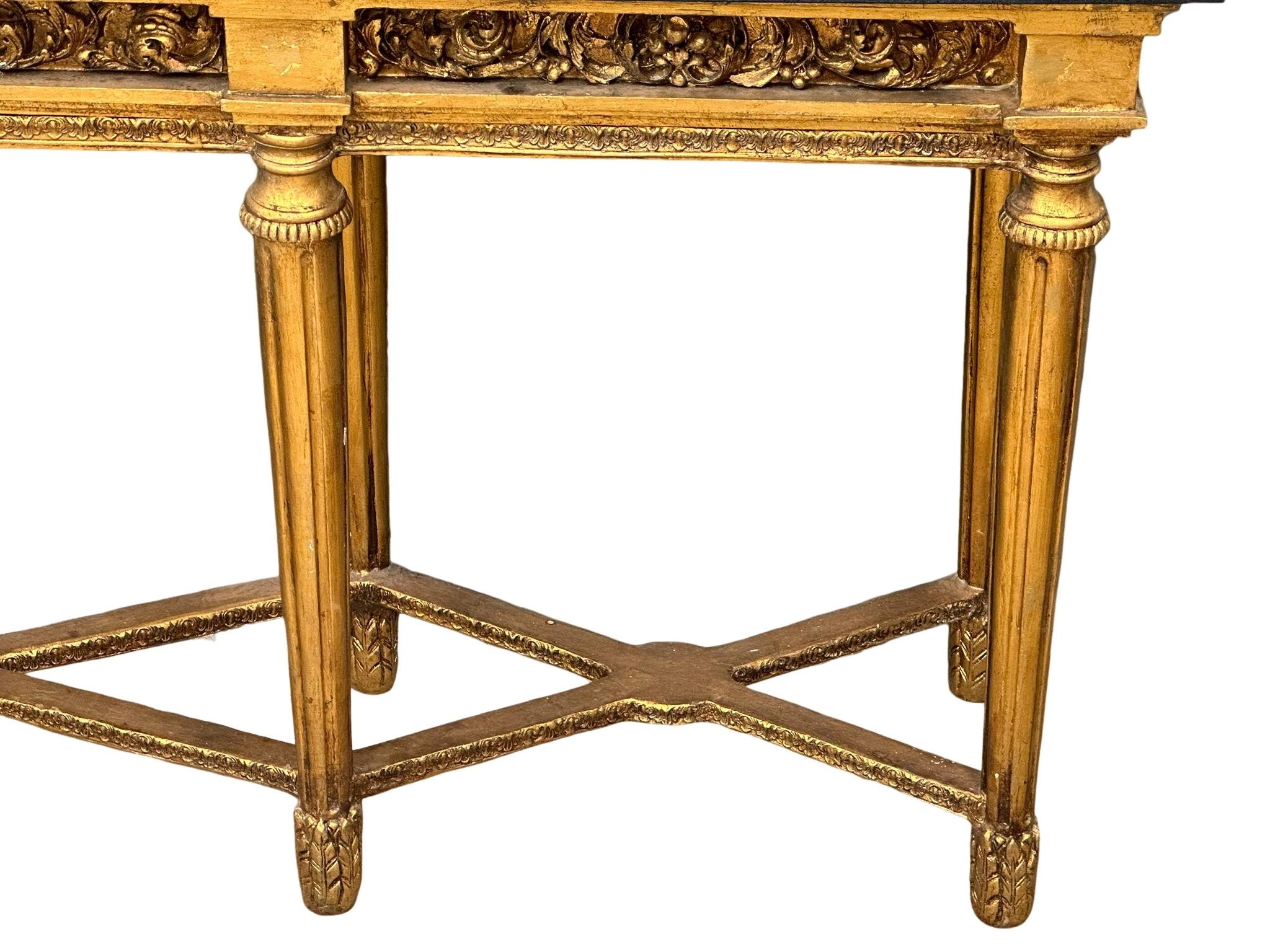 A very large 18th Century style French gilt mirror back console table with marble top, cherub and - Image 7 of 10