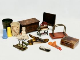 A job lot of 19th and Early 20th Century Collectables. 19th century dolls and dolls house furniture,