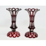 A pair of Late 19th Century Bohemian Ruby glass vases/lustres. 16x28cm