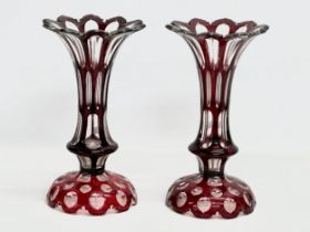 A pair of Late 19th Century Bohemian Ruby glass vases/lustres. 16x28cm