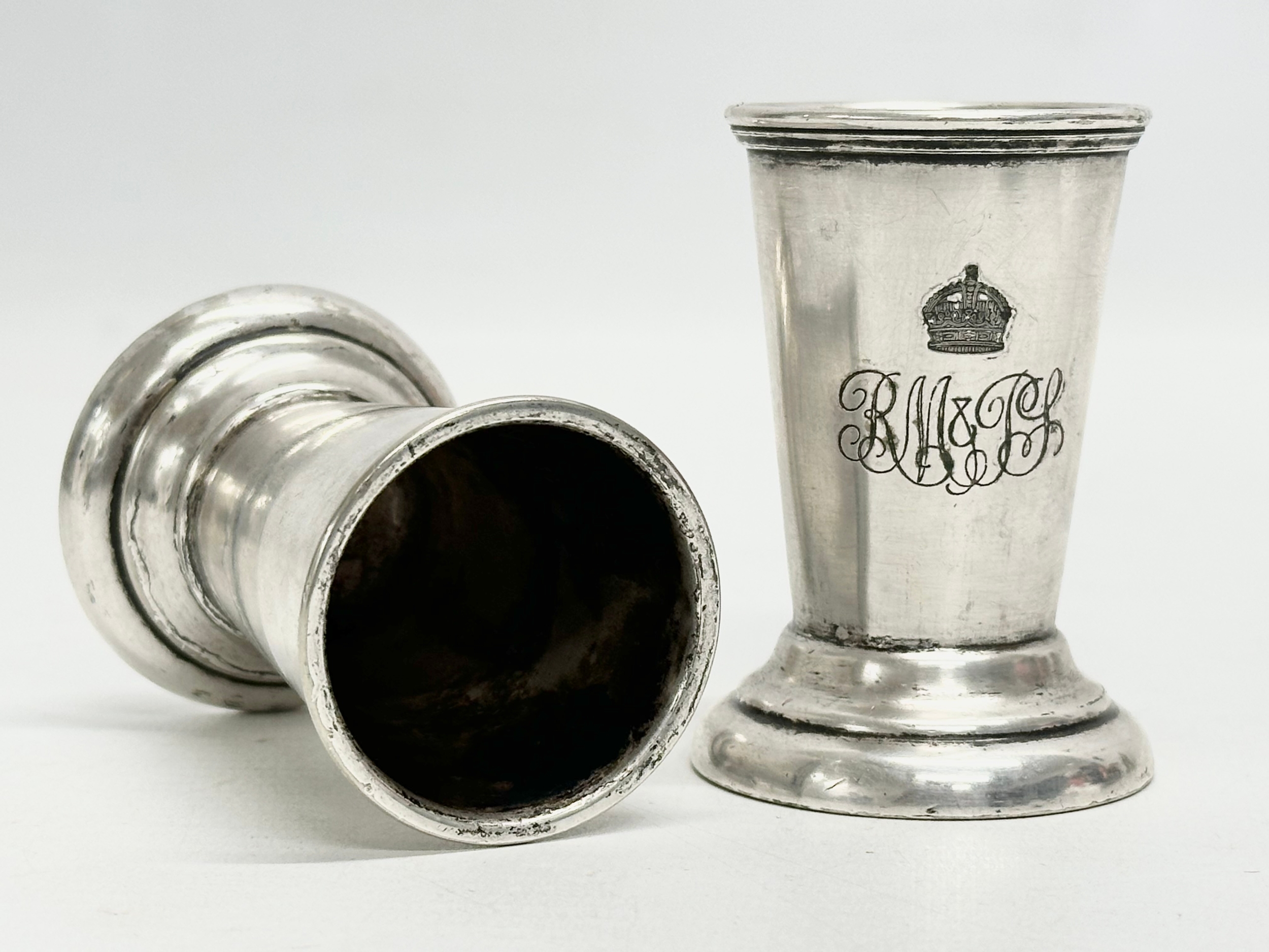 A pair of Late 19th Century Mappin & Webb Triple Deposit Prince’s Plate beakers. 7cm - Image 4 of 5