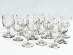12 Mid 19th Century Victorian glass lens cut rummers. Circa 1850-1870.