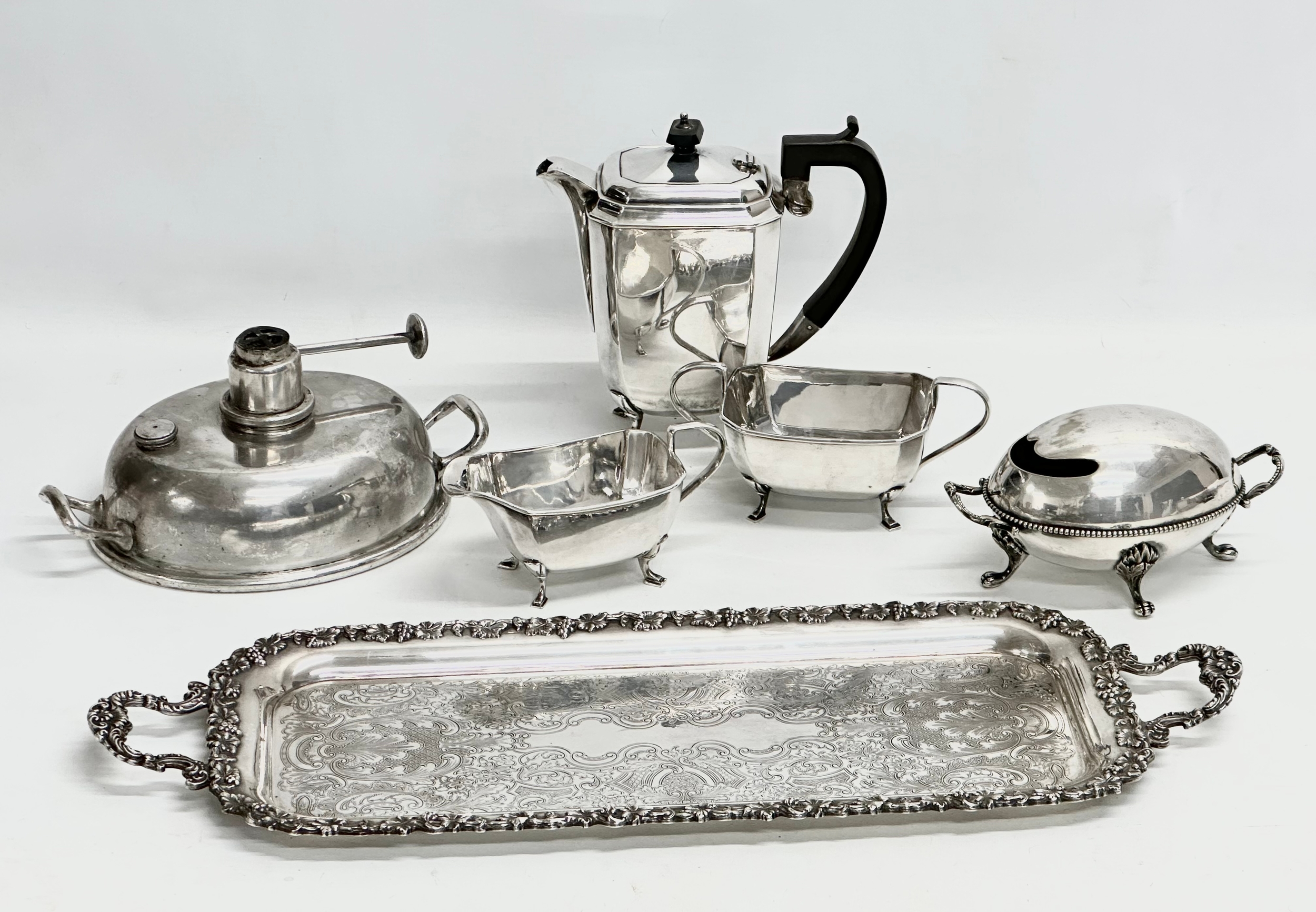 A collection of 19th and Early 20th Century silver plate. A John H Lunn silver plated tray 59cm. A