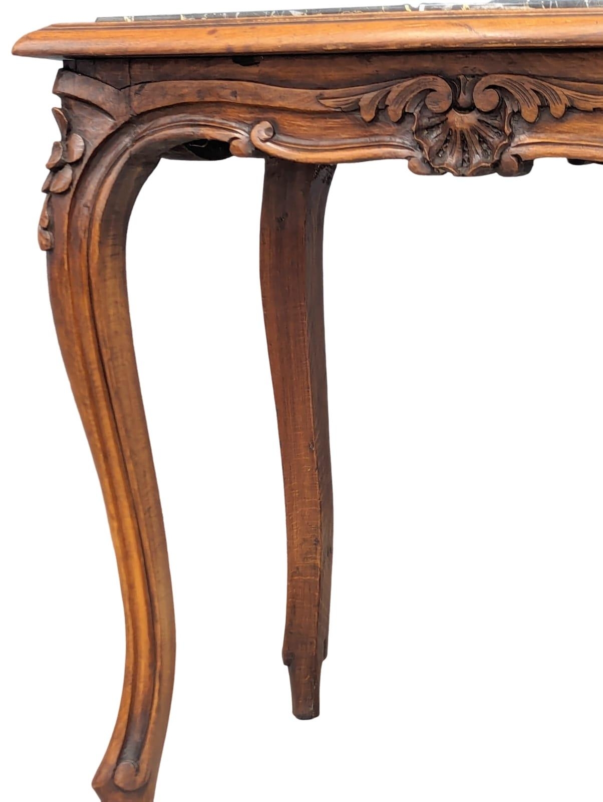 A French Provincial style walnut side table with marble top and cabriole legs, circa 1900. 57cm x - Image 3 of 4