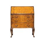 A vintage Georgian style burr walnut writing bureau, 77cm x 42cm x 102cm