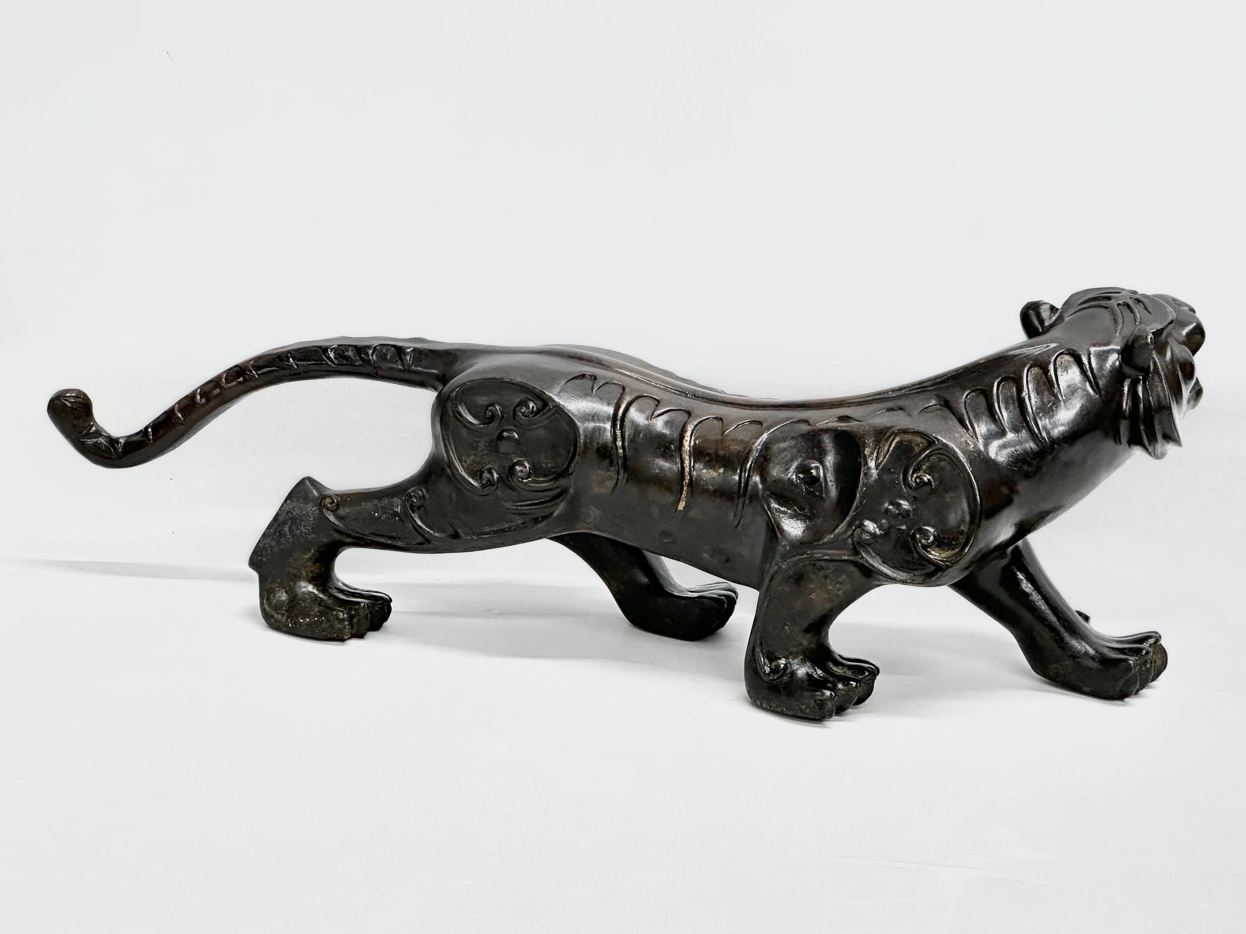 An Early 20th Century Chinese Feng Shui bronze Evil and Wealth Tiger. 38cm - Image 5 of 7