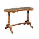 A Mid Victorian Burr Walnut writing table with a tooled leather top. Circa 1860s. 105x48x71cm