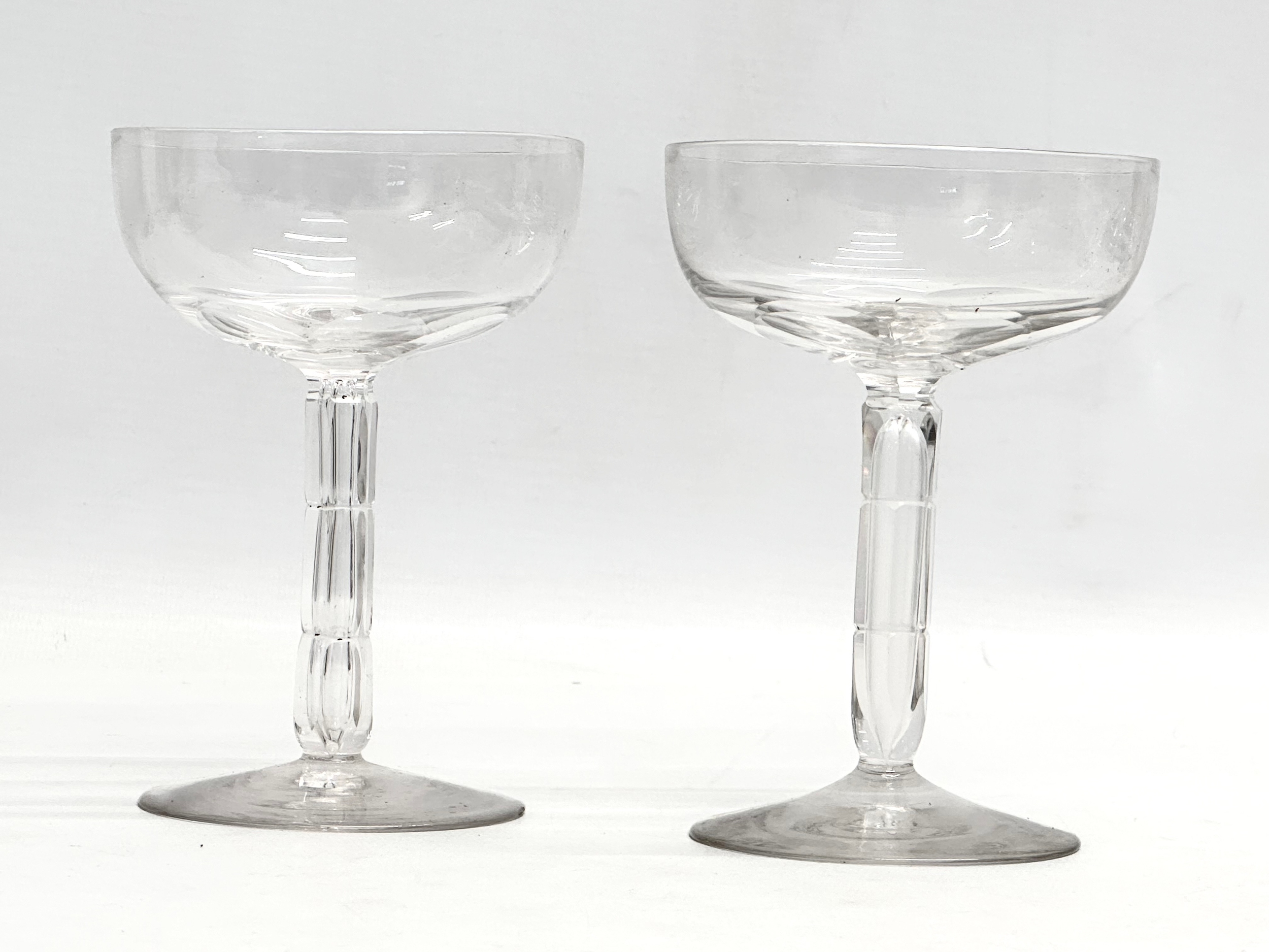 Victorian champagne and wine glasses. A pair of Late 19th Century Victorian slice lens cut champagne - Image 2 of 6