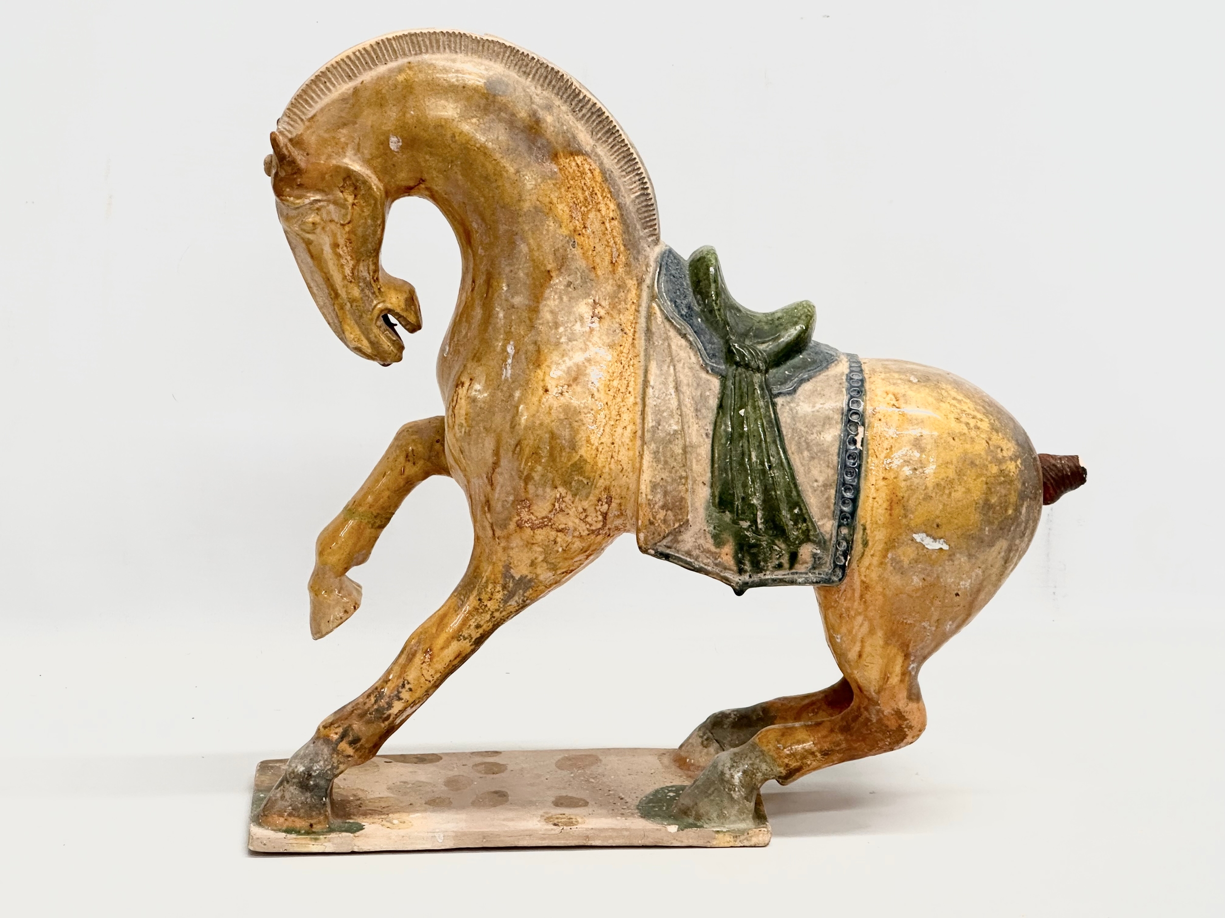 A 19th Century Chinese Tang glazed terracotta horse. 36x36cm - Image 2 of 9