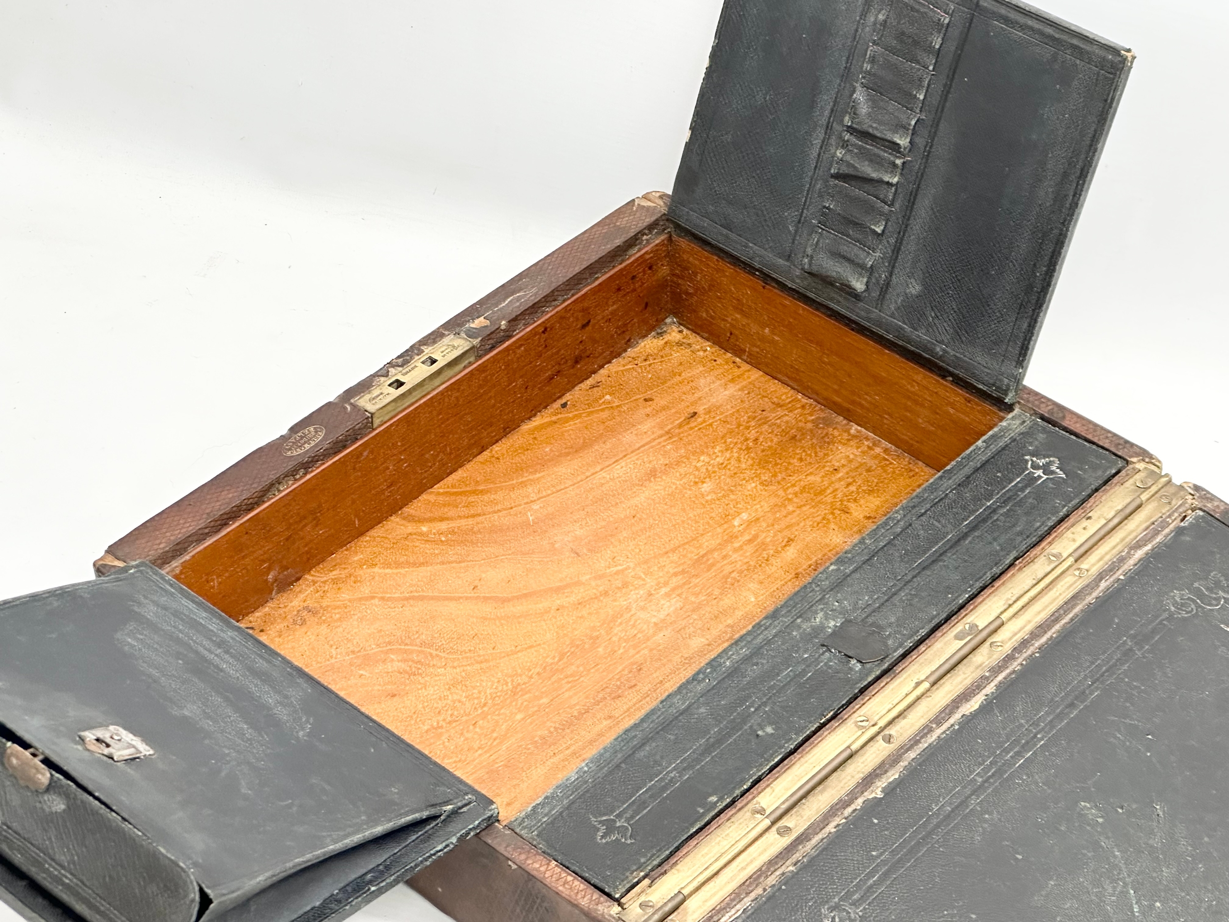 A 19th Century Victorian leather travel writing slope. Belfast maker. Open 60x36cm. Closed - Image 6 of 9