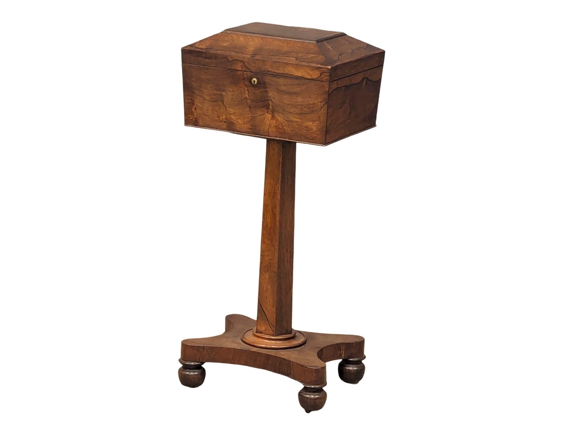 A William IV rosewood pedestal teapoy. Circa 1830. 35.5x27.5x81.5cm