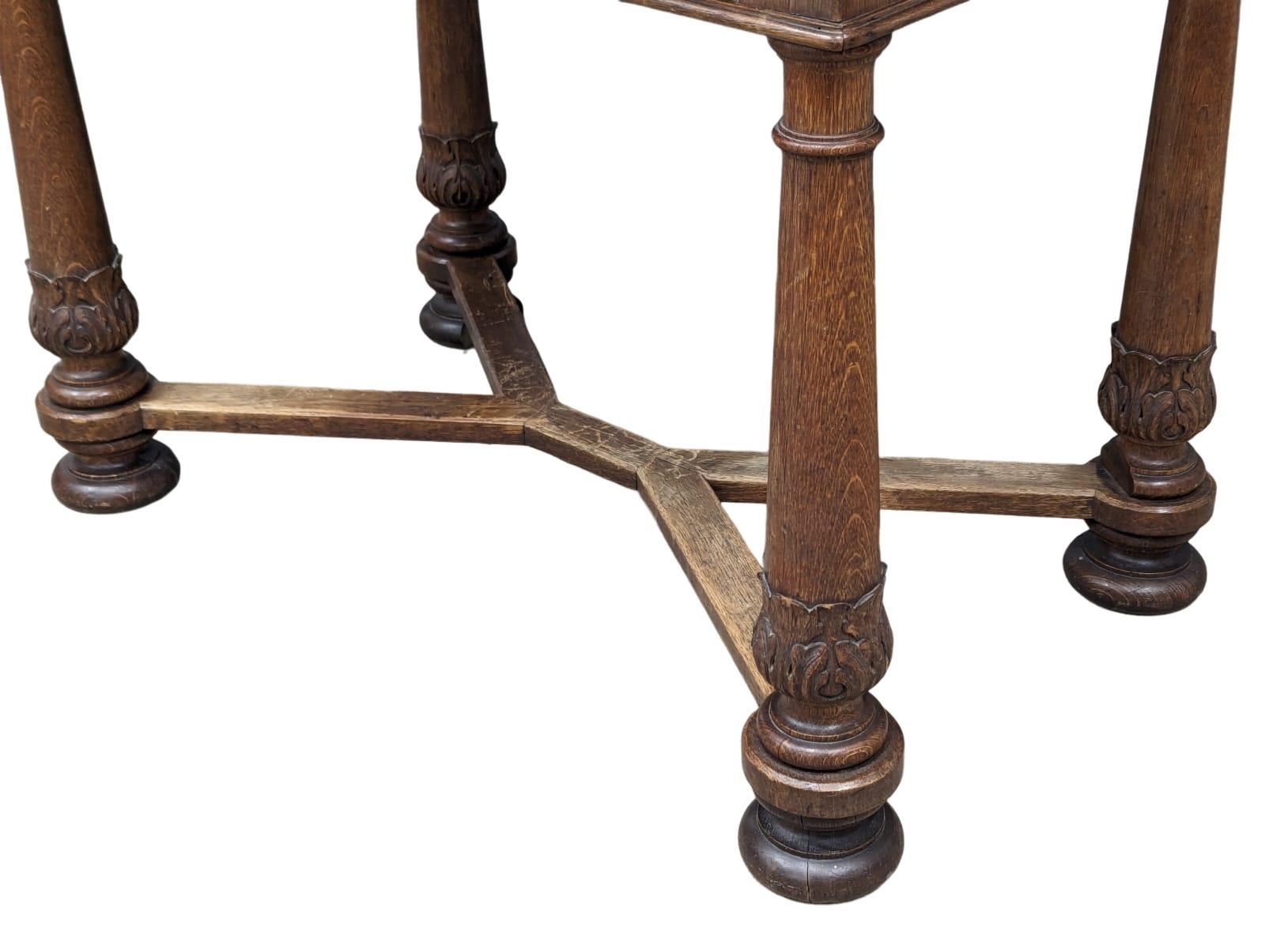 A Late 19th Century oak side table with drawer as copper Art Nouveau handles. 98x65x76cm - Image 3 of 5