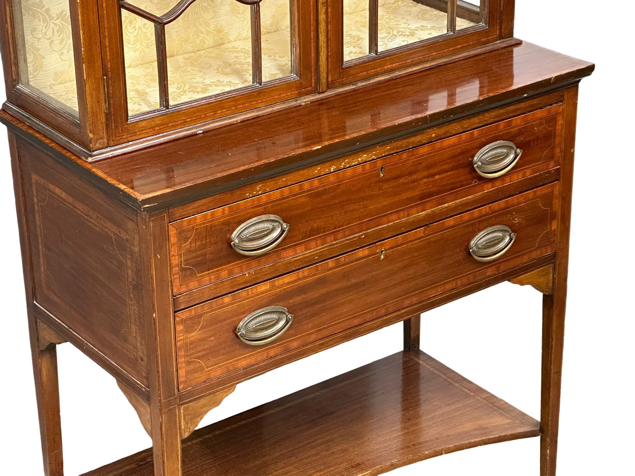 An Early 20th Century Sheraton Revival inlaid mahogany bookcase with 2 drawers. 83.5x42x183.5cm - Image 4 of 6