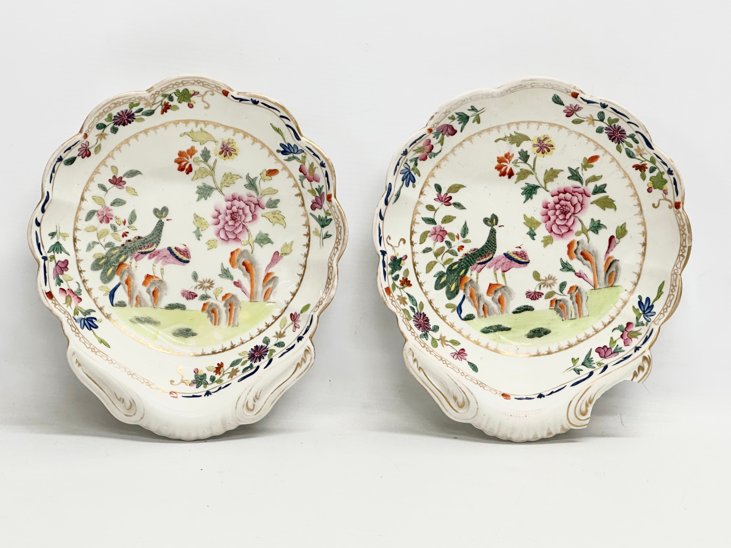 A pair of Early 19th Century English hand painted porcelain serving dishes. Probably Spode. Circa - Image 2 of 5