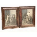 A pair of Late Victorian oak framed prints. 21x26cm