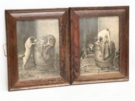 A pair of Late Victorian oak framed prints. 21x26cm