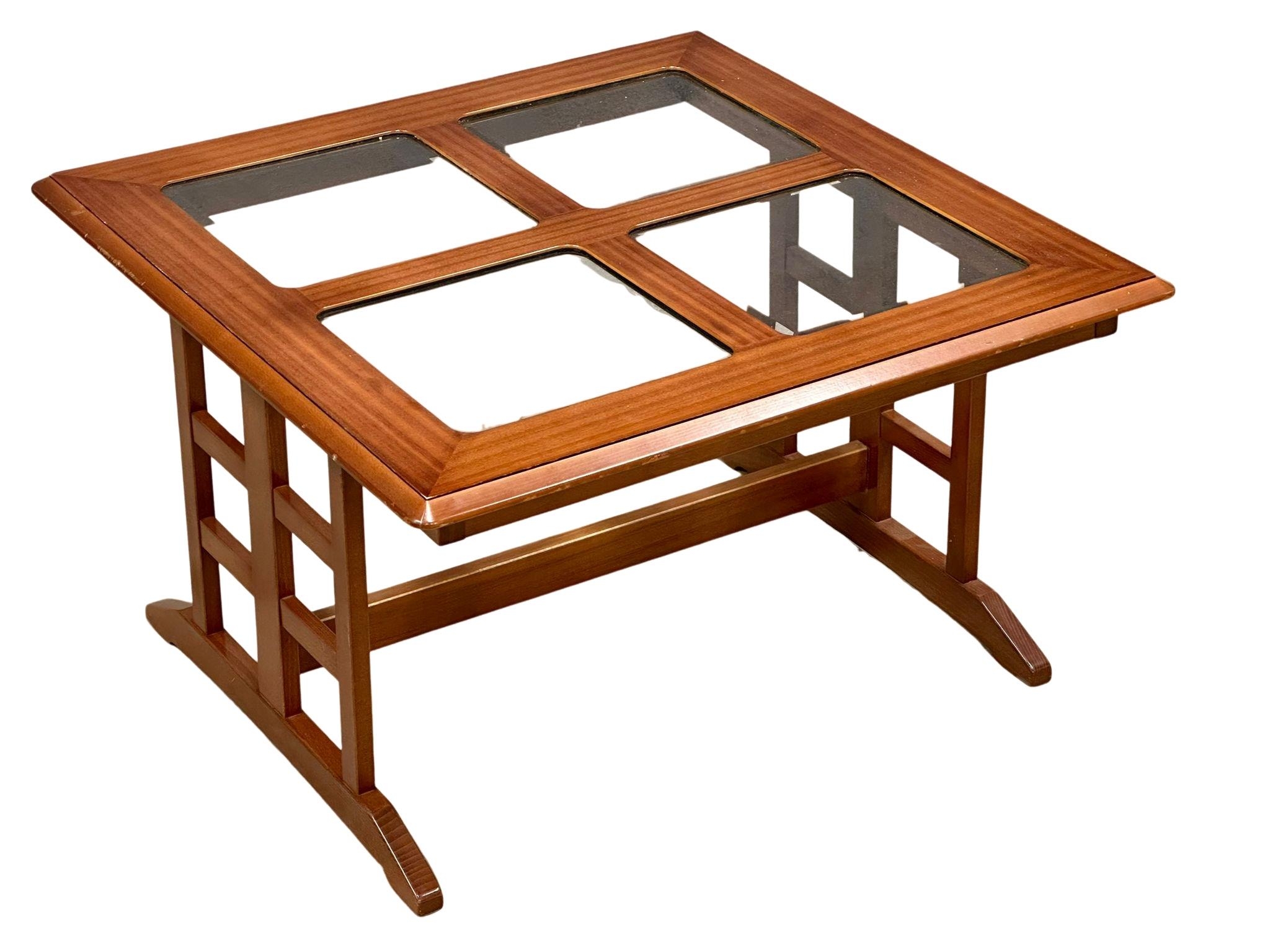 A G-Plan Mid Century glass top coffee table, 81cm x 81cm x 49cm