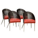 A set of 4 Philippe Starck style tub chair with polished chrome legs.