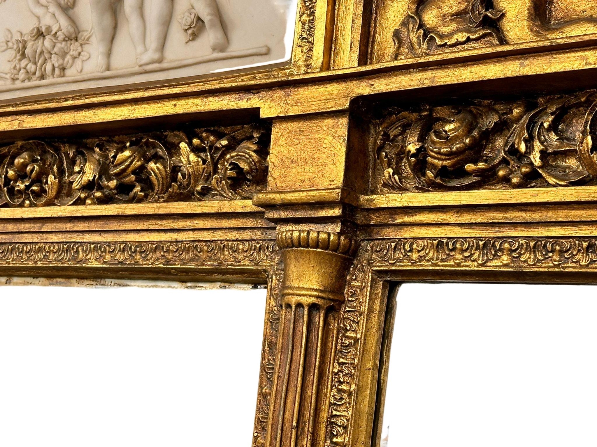 A very large 18th Century style French gilt mirror back console table with marble top, cherub and - Image 4 of 10