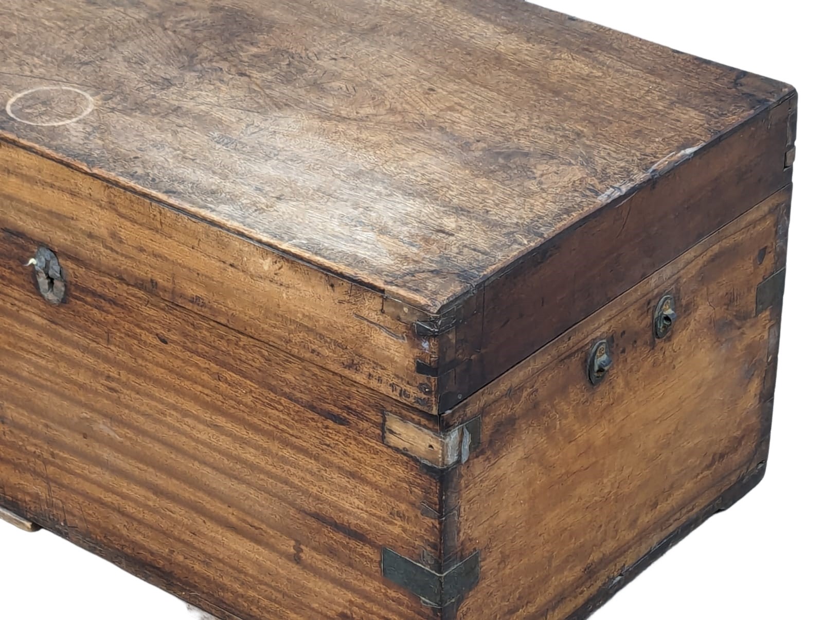 A Mid 19th Century campaign Camphor wood brass bound trunk. 78x47x38cm - Image 6 of 7