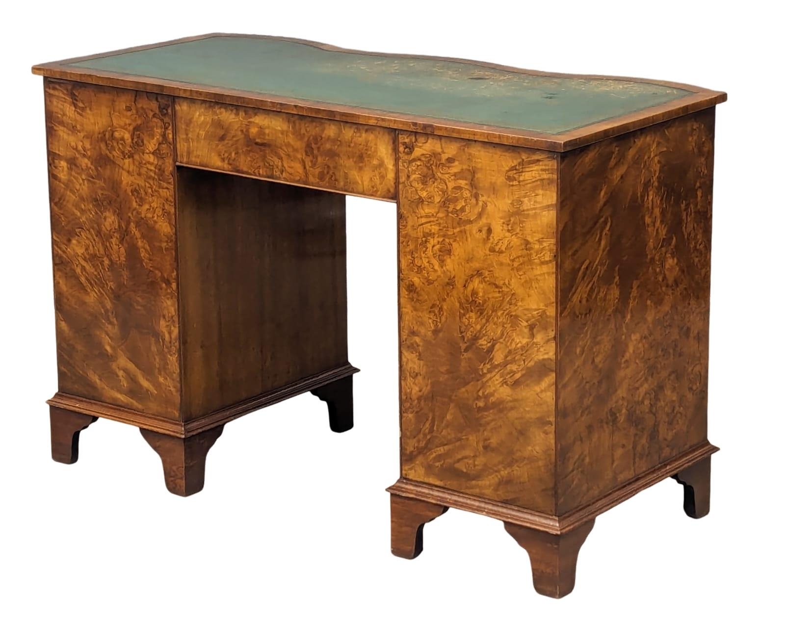 A Georgian style mahogany and burr walnut pedestal desk with leather top. 115x53.5x75cm - Image 5 of 10