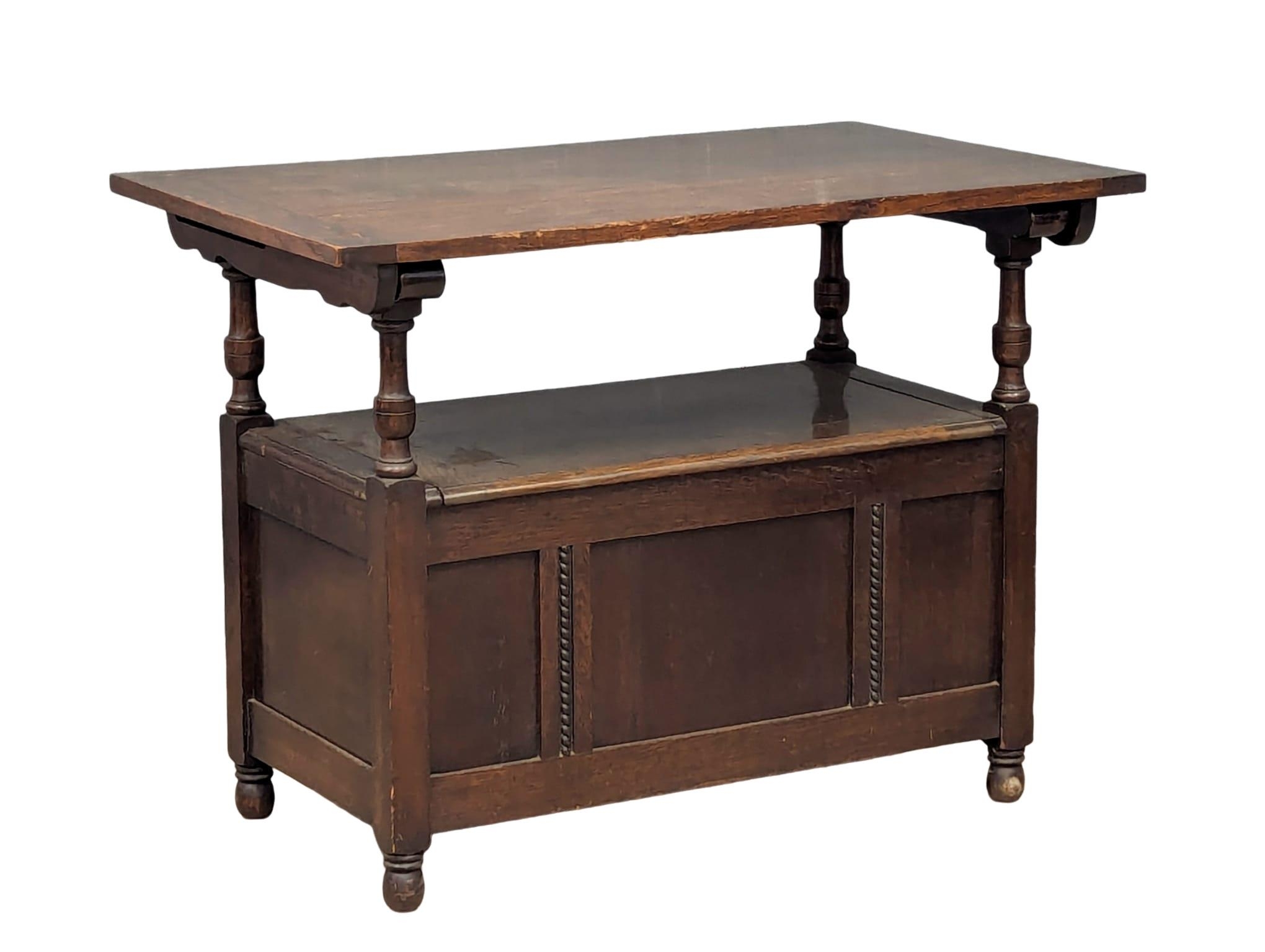 A 19th Century Victorian oak combination hall bench / table. Table measures 99x61x74cm - Bild 7 aus 7