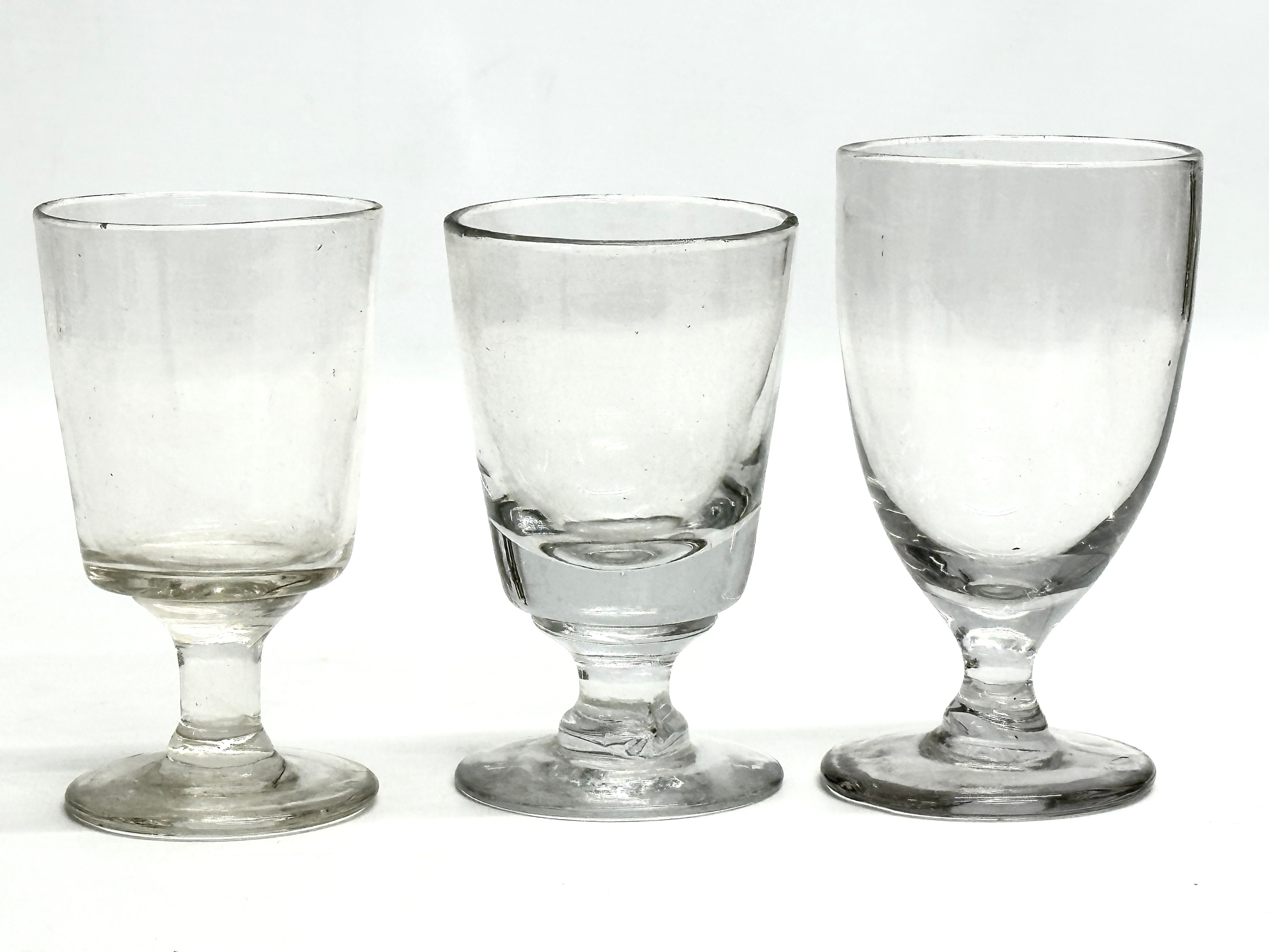 3 Mid 19th Century Victorian dram glass rummers. Circa 1850-1870. 12cm