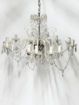 A large glass and plastic chandelier.