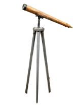 A 19th/Early 20th Century leather bound telescope on tripod. 150cm