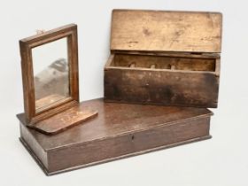 2 Victorian storage boxes and a gents shaving mirror. 54.5x26x9cm