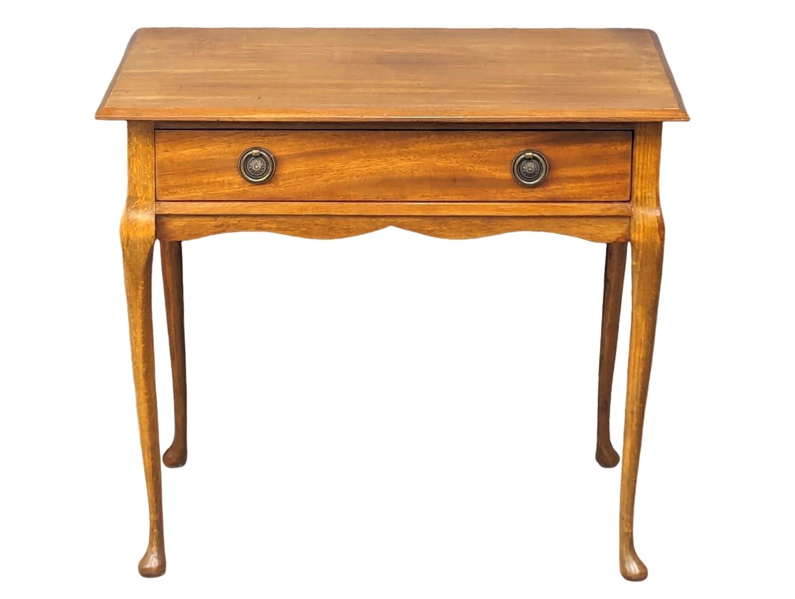 A small mahogany & beech side table with drawer on cabriole legs, 59cm x 39cm x 52cm - Image 4 of 5