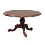 A Victorian mahogany pedestal tilt top breakfast table / dining table on Cabriole legs. 131x77cm