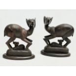 A pair of Late 19th/Early 20th Century carved African Padauk deers. Circa 1900. 14x16cm