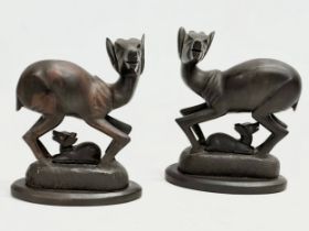 A pair of Late 19th/Early 20th Century carved African Padauk deers. Circa 1900. 14x16cm