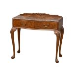 A George I style Burr Walnut gallery back side table with 2 drawers. Mid 20th Century. 97x50x88cm