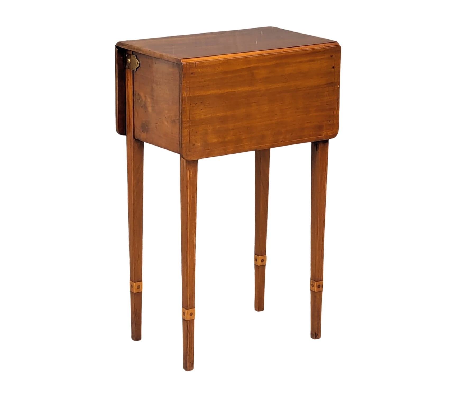 An Edwardian inlaid mahogany drop down storage table. 44x29x74cm