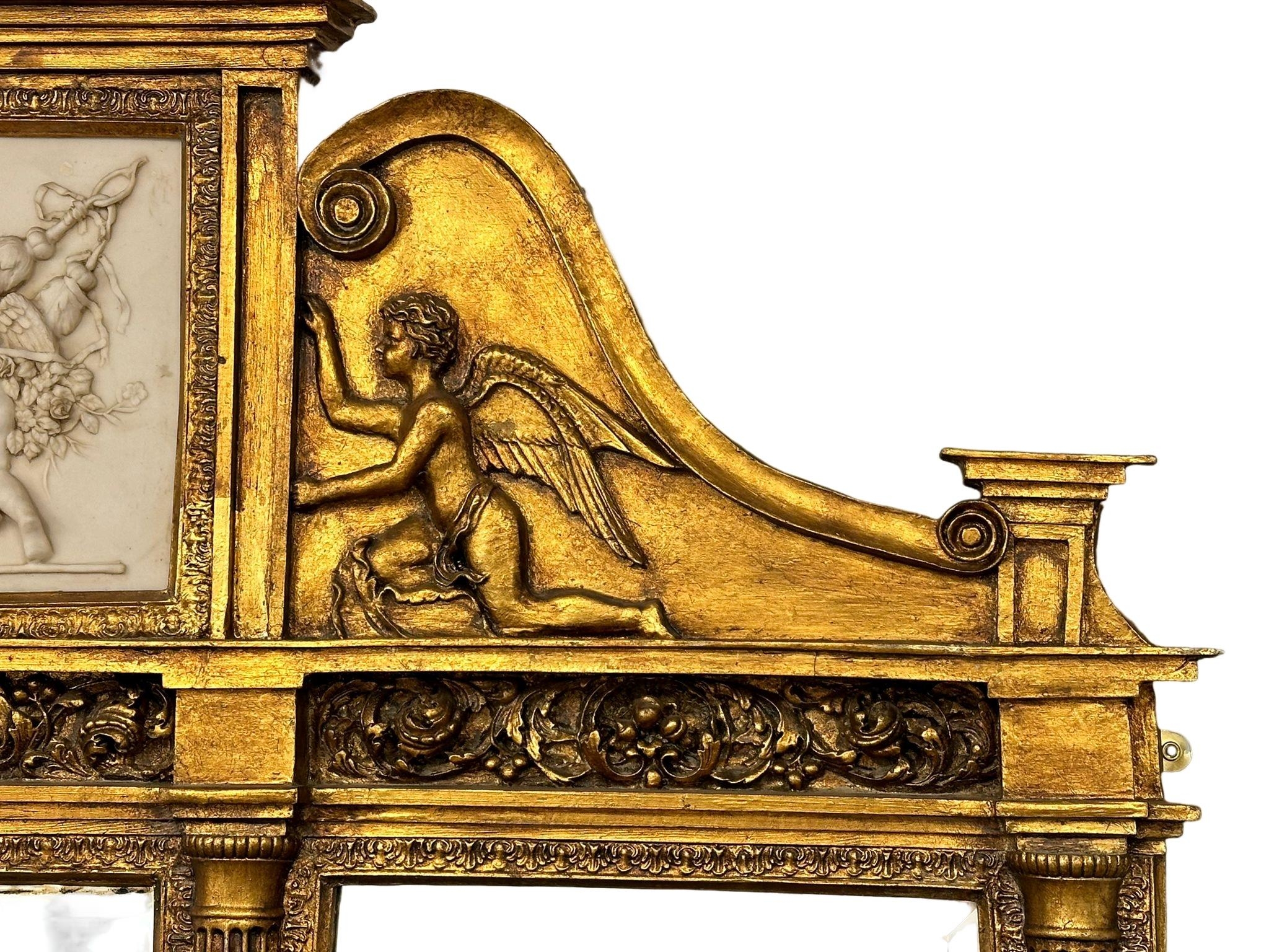 A very large 18th Century style French gilt mirror back console table with marble top, cherub and - Image 10 of 10