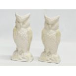 A pair of Belleek Pottery owl vases. 21cm