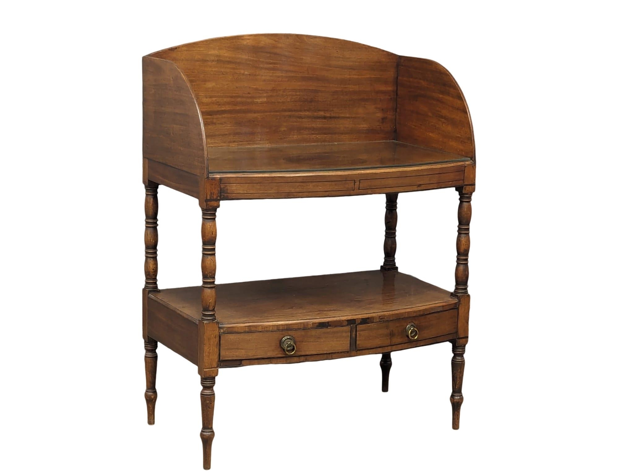 A large George IV mahogany gallery back washstand with 2 drawers with later glass top. 81.5cm x 50cm