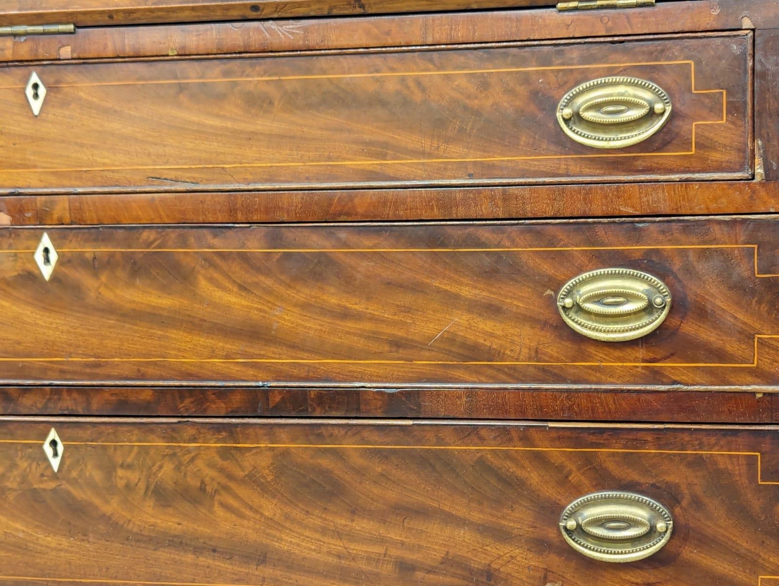 A large George III Sheraton style inlaid mahogany writing bureau. Circa 1800. 121x53x108cm - Image 3 of 10