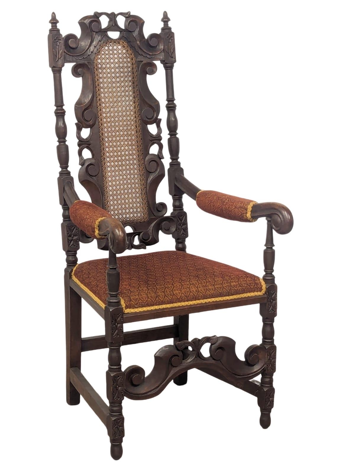 A late 19th Century carved oak armchair in the 17th Century Carolinian style. Circa 1890-1900