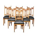 A set of 6 Early 20th Century Arts & Crafts oak dining chairs. Circa 1900.