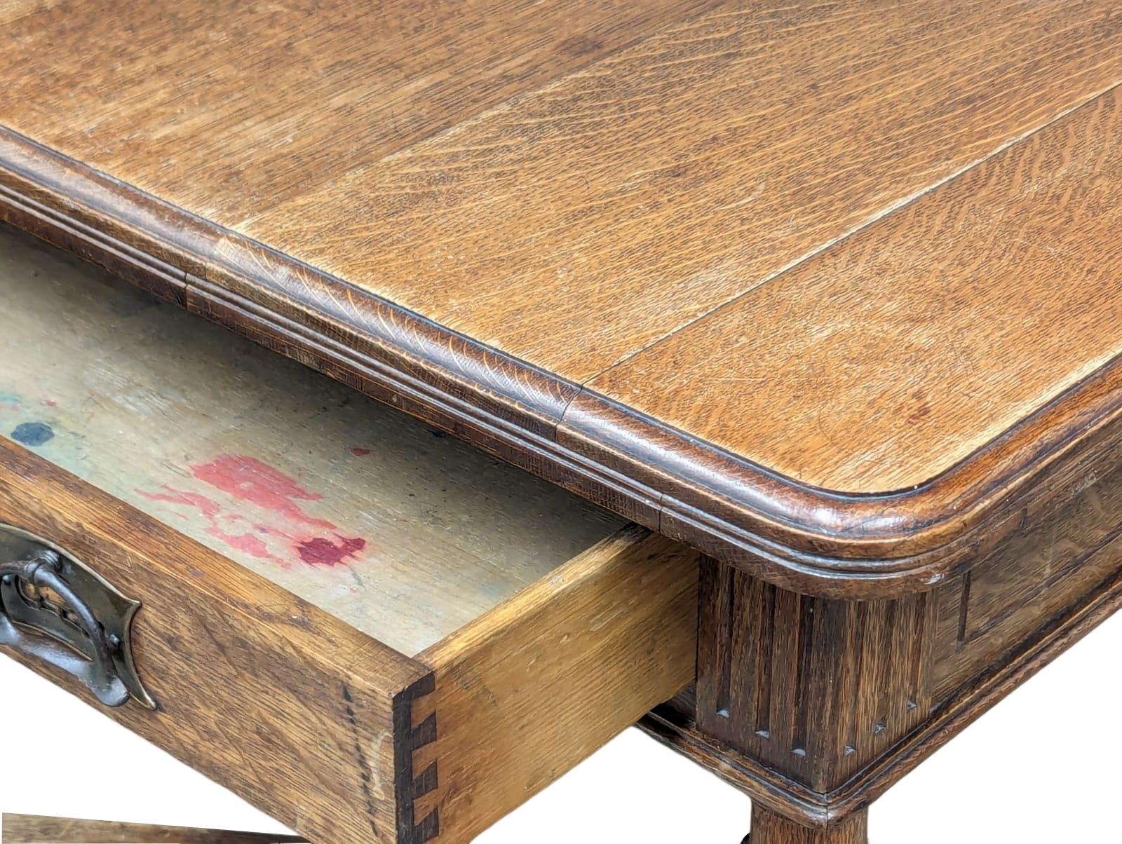 A Late 19th Century oak side table with drawer as copper Art Nouveau handles. 98x65x76cm - Image 4 of 5