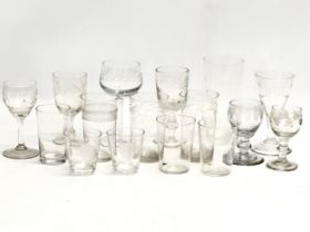 Georgian and Victorian drinking glasses. Victorian etched glass whiskey tumblers/water glasses. 3