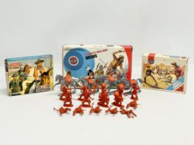 3 boxes of vintage Airfix model kits. Airfix Indians, 1/32 scale. Airfix American Cowboys. Airfix