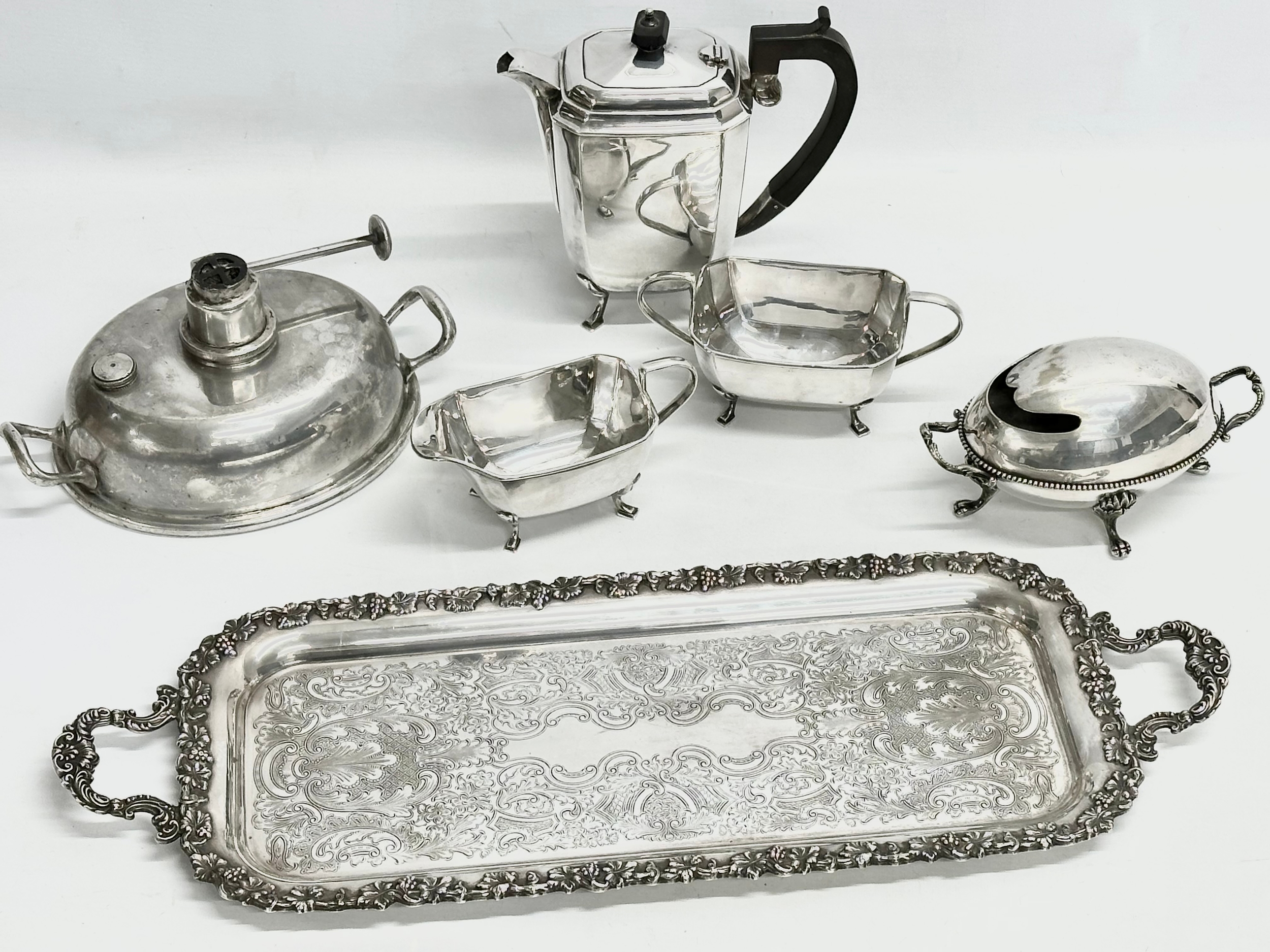 A collection of 19th and Early 20th Century silver plate. A John H Lunn silver plated tray 59cm. A - Image 2 of 6