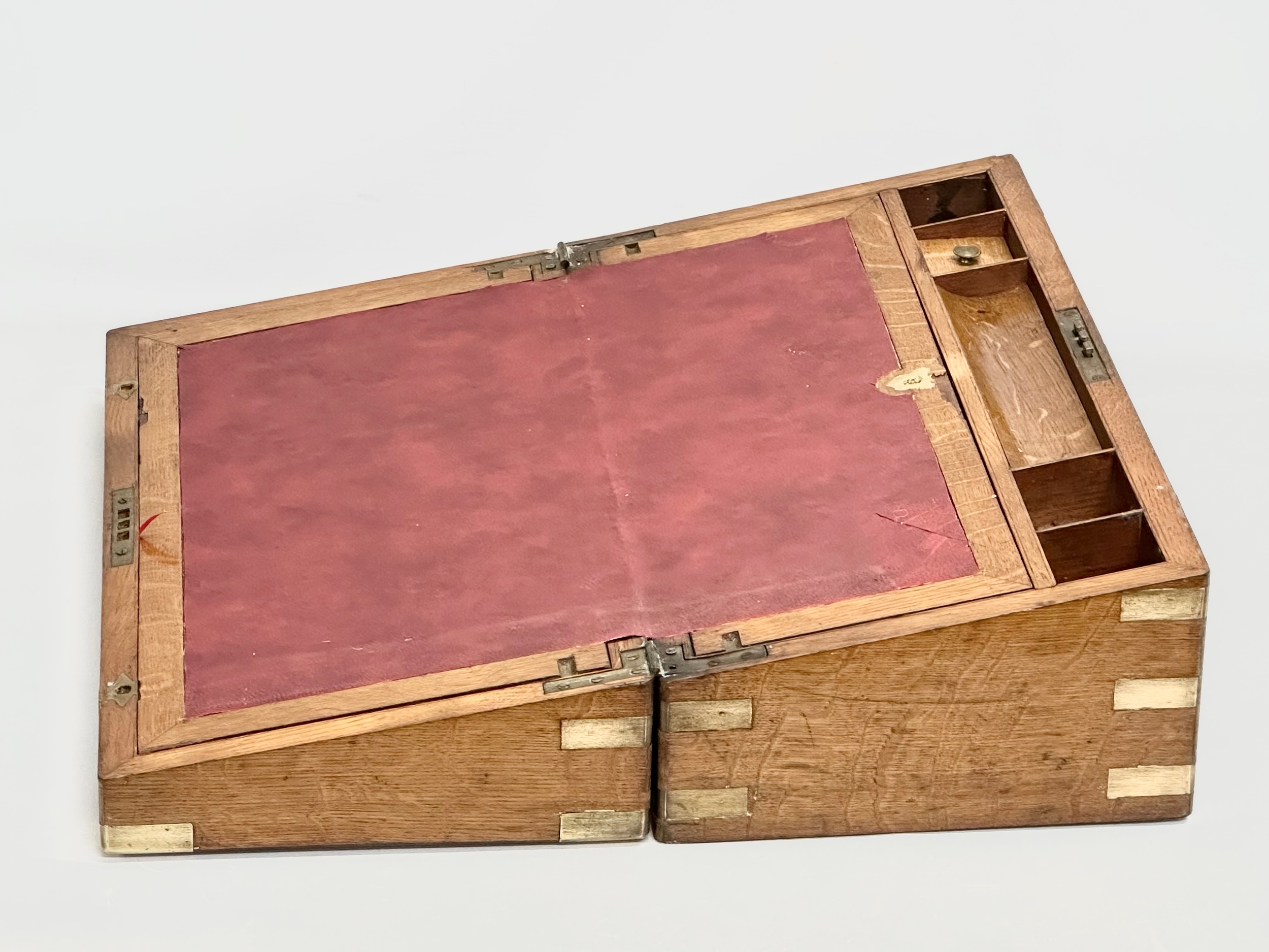 A large Victorian brass bound writing slope. Closed 50x26x18cm - Image 5 of 7